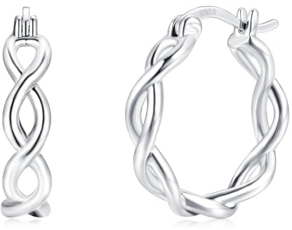Cangall Creolen Silber 925 für Damen, 925 Sterling Silber Twisted Ohrringe Creolen mit 5A Cubic Zirkonia, Hypoallergen 20mm Leichte Unendlich Schlafen Knorpel Silber Gedrehte Huggie Ohrringe Kreolen