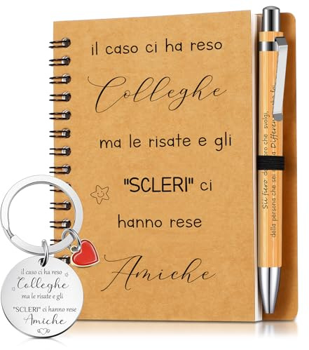 Sinmoe Regalo di Ringraziamento Natale per Colleghi Dipendenti Regalo Addio Laurea per Maestra Insegnanti Motivazionali Blocco Note Penne a Sfera Portachiavi(il Caso ci ha reso Colleghe)