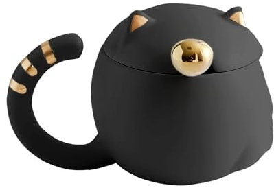 Katzen-Tasse Süße Keramik Kaffeetasse mit deckel，Suuwwn katzentasse mit Edelstahl Löffel Tasse Personalisiert Kaffeetassen für Katzenliebhaber, Frauen, Mädchen, Kinder, Weihnachten, Geburtstagsgeschen
