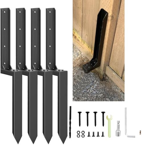 Fence Post Repair Kit Heavy Duty Steel Fence Post Repair Stakes, Ground Spike for Tilted/Broken Wood Fence or Mailbox(4 Pack)