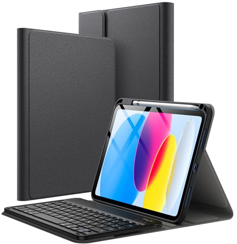 JETech Tastatur Hülle für iPad (A16) 11./1. Gen, Schwarz | Für 2025/2022 Modell, Magnetisch Abnehmbare QWERTZ Deutsch Bluetooth, Stifthalter, Mehrwinkelständer