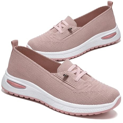GYCF Scarpe Senza Lacci Ortopediche, Scarpe Estive Donna, Sneaker Ultraleggeri, Scarpe da Passeggio Traspiranti Rete Elastica,Estive Mesh Scarpe Slip On Antiscivolo,Rosa,37EU