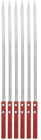 SDGBCXD BBQ-Spieße， Schaschlikspieße, 6 Stück/Set, breite Grillspieße aus Edelstahl, 40/50/60 cm lang, Grillgabel mit Holzgriff(50cm)