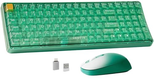 DIWUCXCA El Teclado inalámbrico Ubotie y la máquina de Escribir Combo de tamaño Completo con la Almohadilla numérica Compatible con PC portátil(2.4Ghz Green)