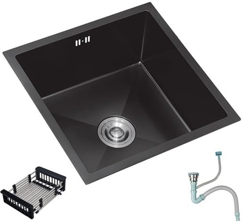 HanDpi Évier de Cuisine en Acier Inoxydable Noir, évier de Cuisine encastré sous Le comptoir, évier de Vaisselle, Mini évier Simple de Petite Taille, éviers de Lave-Vaisselle (Couleur : Noir, Taill
