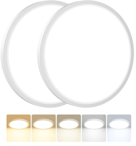 Peasur 2Stück Deckenlampe LED Deckenleuchte Flach,5Farben-3000/3500/4000/5000/6500K,Wasserfest Badezimmer Lampe Decke,24W Modern Rund Lampe für bad flur schlafzimmer keller Wohnzimmer,300 * 16mm