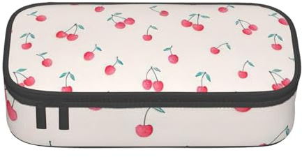 Jkkghll Precioso estuche escolar con estampado de cerezas rojas y dulces, 21 x 5 x 9,4 cm, bolsa de almacenamiento multifuncional para estudiantes, Black, Talla única