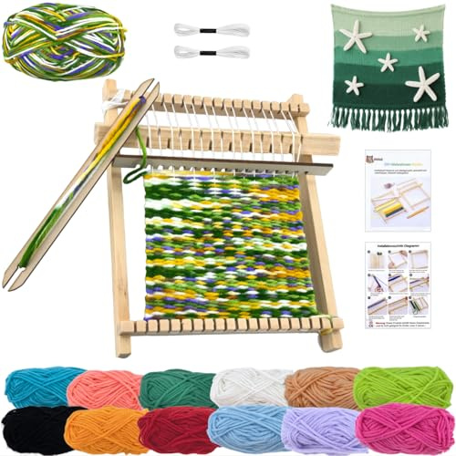 MKLG MINI DIY Holz Webrahmen Kinder Set, Webrahmen für Kinder ab 4 6 8 Jahre Kleiner & Tragbarer, 20.5 * 16cm Einfach zu Montieren Kreatives Geschenk für Mädchen & Jungen