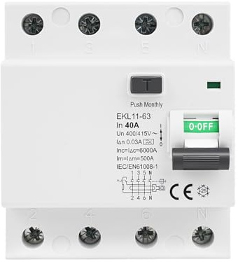 Disjoncteur différentiel 30mA 40A Type A interrupteur différentiel 4 pôles | RCCB 4P AC400V disjoncteur à courant résiduel IP20 ABS Matériau Montage sur rail avec Protection contre les fuites