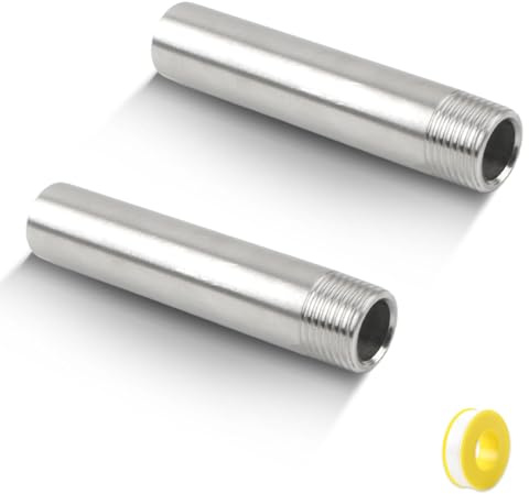 2 Stück Hahnverlängerung 1/2 Zoll x 100 mm, DN15 Gewindeverlängerung, 100MM Edelstahl Verlängerung Fitting, Gewindefitting Hahnverlängerung für Wasserhähne Eckventile