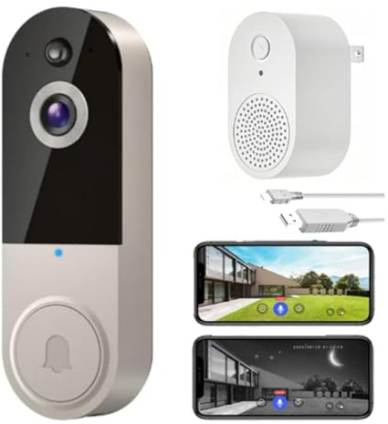 Wireless Video Doorbell Camera with Chime, 1080P Smart WiFi Doorbell, Battery Powered, AI Human Detection, 2-Way Audio Talk, Night Vision, Cloud Storage, Indoor Outdoor Home Security Cam
