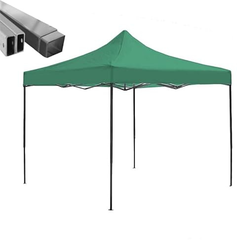 Gazebo pieghevole acciaio portatile estendibile richiudibile estensibile per fiere eventi stand chiosco tenda tendone mercato mercatino (laterali esclusi) (Verde, 3x3m)