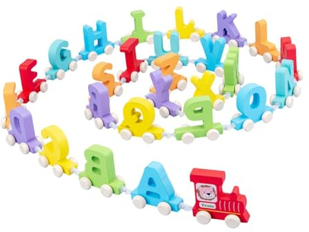Bffcnl Holzeisenbahn Set: Alphabet, ABC, Farbwahrnehmung, Feinmotorik, Entwicklung, Robuste Waggons Mädchen Und Jungen