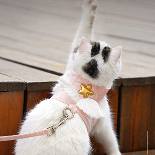 Naroote Verstellbare Katzengeschirr-Leine mit Niedlichen Engelsflügeln, Weicher, Atmungsaktiver Stoff, für Tägliche Spaziergänge und Training (XL (2,5–4 kg/5,5–8,8 lb))