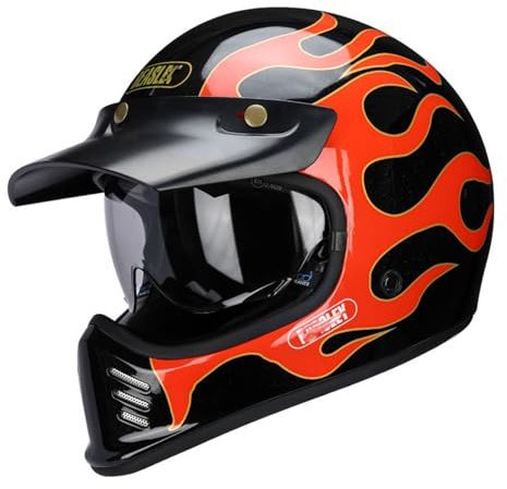 Motorradhelm Retro Integralhelm Für Erwachsene Mit Visier Motorrad Helm Vollvisierhelm Rollerhelm Full Face Helm Sturz Integralhelme Herren Damen ECEDOT Zertifiziert B,L:59-60CM