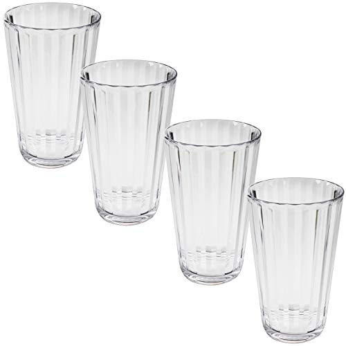 Lot de 4 verres en acrylique - 450 ml - Aspect cristal élégant - Transparent - Verre à eau - Verre à cocktail - Verre en plastique - Pour l'extérieur, la maison, la cuisine - Stable - Incassable