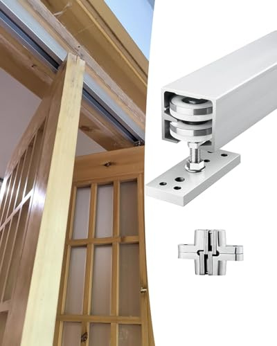 Rail Porte Coulissante Rail de Porte Pliante En Bois 61 81 91 102 122 152 cm, Kit de Rail pour Porte Coulissante de Chambre à Coucher avec Dressing, Guide pour Porte Escamotable(4-door,53inch/134.6cm)