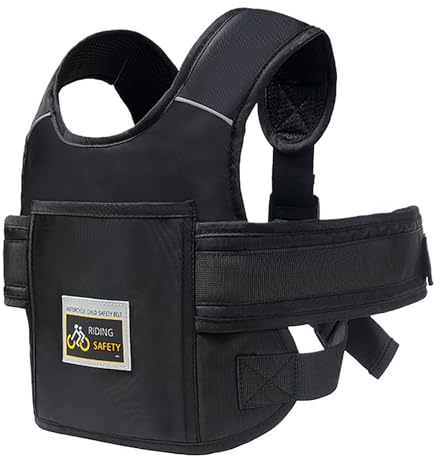 Imbracatura Sicurezza Bambini Moto – Cintura Regolabile Bimbi | Gilet Riflettente Passeggero Esterno | Supporto Posteriore Sicuro per Ragazzi 2-12 Anni Sotto 30kg Scooter