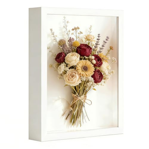 3D Bilderrahmen zum Befüllen 30 x 40 cm Bilderrahmen Tief 3D Objektrahmen Hölzern bis 3cm, Tiefer Bilderrahmen zum Befüllen für Objekte, Blumen, Hochzeitsgeschenk oder (Weiß)