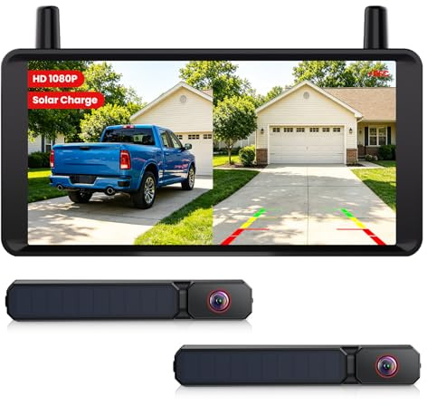 AUTO-VOX Dual Rückfahrkamera Kabellose Solar mit 6 16:9-HD Display | Zwei Antennen Starkes Signal, Split-Screen-Anzeige mit Ausgewogenen Doppelbildern Geeignet für Pkw, SUVs, LKW, Anhänger