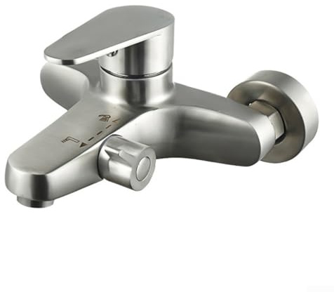 Durashmall Wandmontierter Edelstahl-Badezimmer-Duscharmatur, Warm- und Kaltwasserarmatur mit G1/2-Zoll-Einlass, Doppelloch-Installation für moderne Baddekoration, Silber