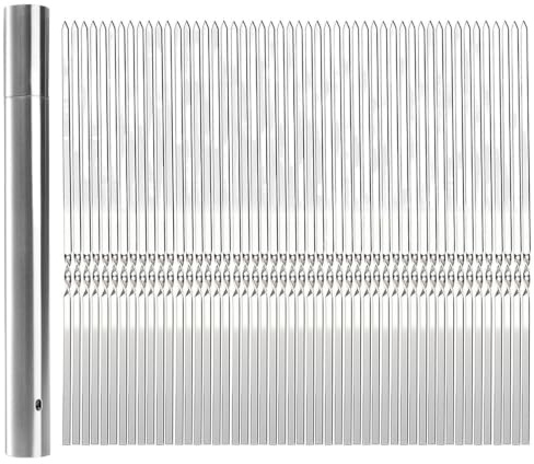 ZUXWUX Grillspett Metallspett Grillning 28 cm platt BBQ-spett Återanvändbart med bärbart förvaringsrör