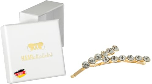 HAARallerliebst 2 Haarnadeln mit Strassteinen - 6 cm Bobby Pins gold - Haarklemmen Damen & Hair Pins in weisser Box - Perfekte Haarnadel für auffälliges Styling