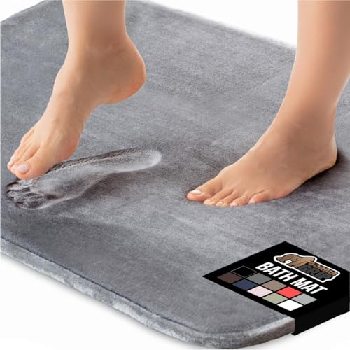 Gorilla Grip Thick Memory Foam Bath Rug, Soft Absorbent Luxury Mats, 30x20 Plush Velvet Topside, Machine Wash, Quick Dry Rugs, Comfortable Cushioned Bathroom Floor Mat for Bathtub and Shower, Graphite