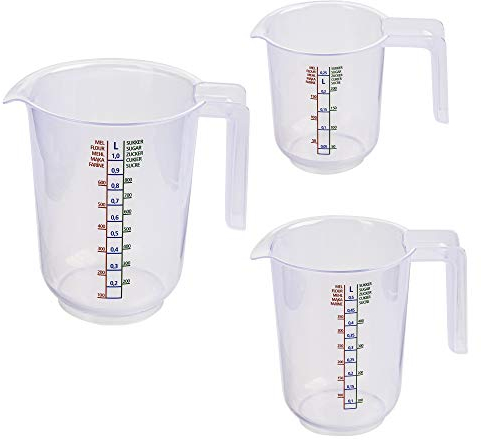 curalit Messbecher Rührschüssel 3 - teiliges Set aus Kunststoff / 1 Liter und 0,5 Liter und 0,25 Liter