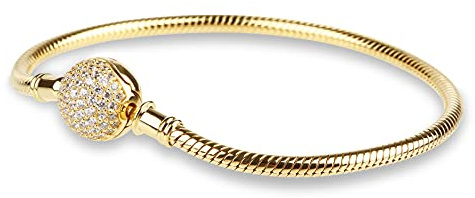Gnoce Sterling Silber Basic Charm Armband Zierlicher Armreif mit Kristallrand Verschluss Armbänder Damen DIY Schlangenkette 18K Rosegold plattiert Liebenswerte Geschenke für Sie (Gold, 18)