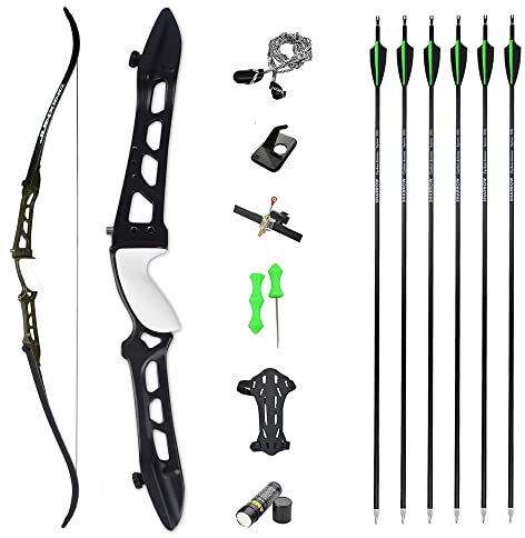 MILAEM Bogenschießen 68 Takedown Recurve Bogen Metal Riser Sportbogen 18-40lbs Rechtshänder Bogensport Langbogen Outdoor Jagd Erwachsener Bogen (Schwarz, 18lbs)