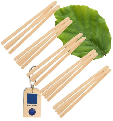 10x HOFMEISTER® Grillzange Holz – geriffelte Innenseite für sicheren Griff, für Wurst, Steaks und Gemüse, BBQ und Küche, Handarbeit – Buche, 40 cm