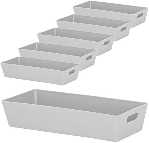 6x Ordnungsboxen 5cm hoch GRAU 25x11x5cm 1L Schublade Kunststoff Bad Korb