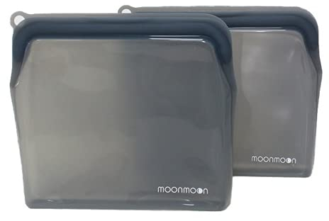 Moonmoon Silicone Food Bags | Reusable Freezer Bags| Leakproof, Resealable Pouches for Sandwiches, Snacks, Batch Cooking & Meal Prep | 2 Set 900ml (Grey)