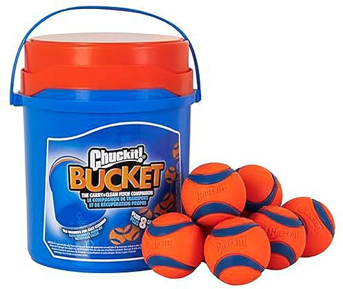 Chuckit! Ultra Ball - Secchio giocattolo per cani, in gomma resistente, con secchio e palla galleggiante, ad alto rimbalzo, compatibile con Chuck It Launcher, palline giocattolo per cani con