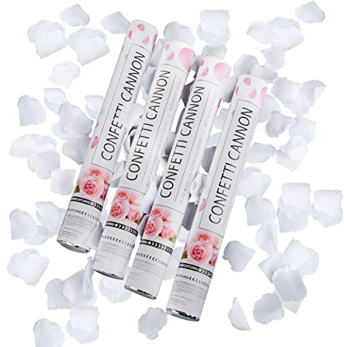 RosyFate Cannone Sparacoriandoli 40cm con Petali Bianchi - 4 Tubi di Carta per Matrimoni, Festa Compleanno, Laurea