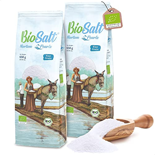 BioSalt Sal Marina Virgen Ecológica 2 x 650 g Fina Sal de Cádiz 100% Natural Sin Refinar y Rica en Minerales + Sal Gourmet Cocina Saludable + eBook Exclusivo de Recetas Gourmet