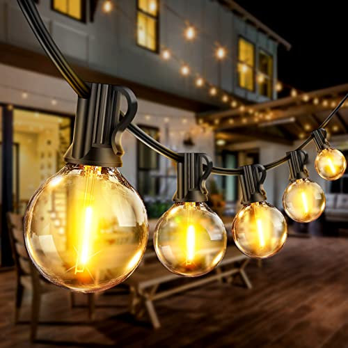Outdoor String Lights Mains Powered - G40 Garden Festoon Lights 100FT/30M Dimmable with Remote Control Shatterproof LED Bulbs 3 Modes & 2 Timer Settings Waterproof for Outdoor Patio Gazebo Pergola