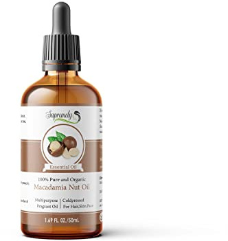 Macadamia Nut Essential Oil| 100% Pure Organic Unrefined Cold Press Natural Oil for Face, Hair and Skin Glass Bottle (50ML)