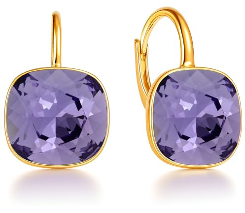 Square Stupendi orecchini con comoda chiusura realizzati in argento sterlina 925 placcati con oro a 24 carati regalo per la Festa della Mamma, compleanni, onomastici o anniversari (Tanzanite)