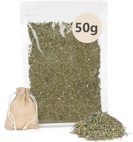 OSDUE Erba Gatta Essiccata, 50g Catnip Naturale di Alta qualità, Piante di Erba Gatta Essiccata, Utilizzata per Snack o Giocattolo per Gatti di Riempimento, Sigillata e Confezionata