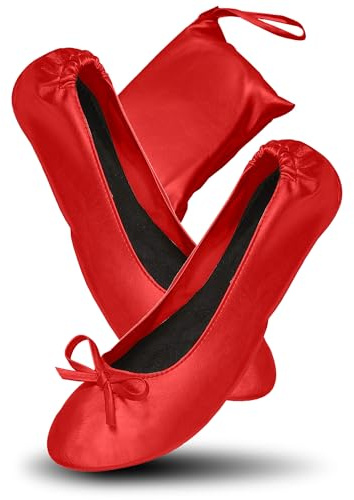 JJ PRIME Chaussures après fête avec Sac Pliable - Ballerines Femme Confortable Pliables, Chaussures Plates Femme, Chaussures Femme (Rouge)