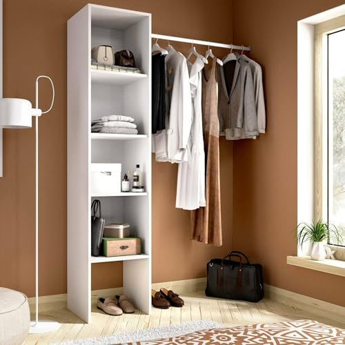 Dmora Guardaroba Grande Presanella 40.2x185.5h cm Bianco Appendiabiti 4 Ripiani, Armadio Camera da Letto 5 Vani