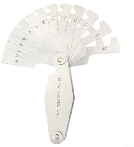 DAZZLEEX Jauge de pas de vis, gabarit de filetage trapézoïdal de type T, jauge de pas 30° en acier inoxydable