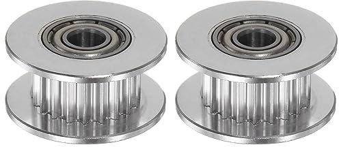 sourcing map 2Stk 2GT Umlenkrolle Zahnriemenscheibe 20 Zähne 4mm Bohrung 18mm Durchmesser Aluminum Zahnriemen für 6mm Breite Gürtel 3D Drucker CNC Maschine Zubehör Silberton