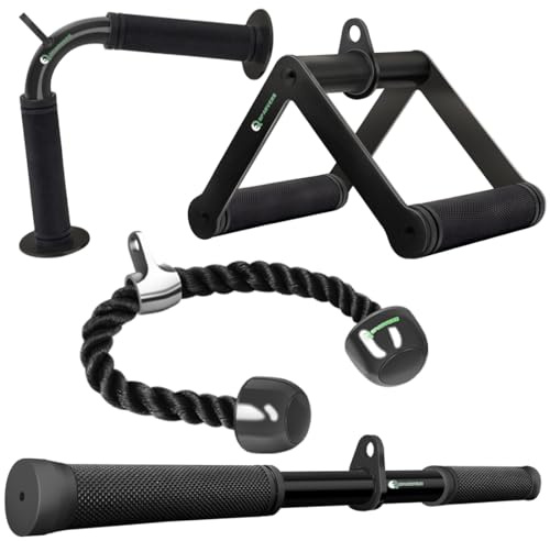 Cable Machine Attachment Set LAT Pulldown Attachments Weight Machine Accessories for Home Gym ,Straight Pull Down Equipment, V-Shaped Bar, Tricep Rope, Double D Row Handle