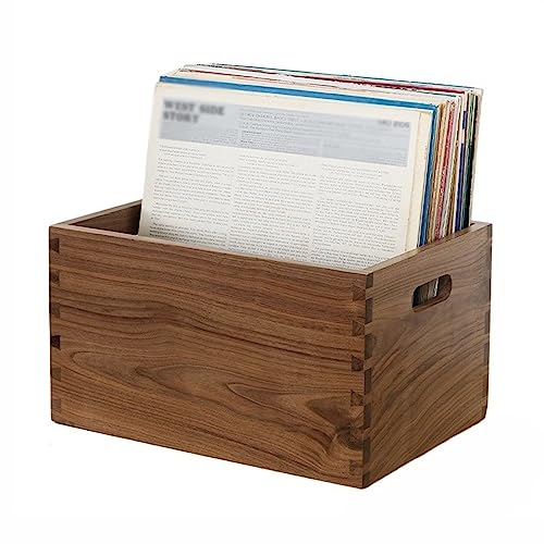 Rangements CD Caisse de stockage de disques vinyles, support de disque CD en bois, organisateur de disques Cube en noyer noir, boîte de disques Lp, étui de rangement for supports de disques vinyles Su