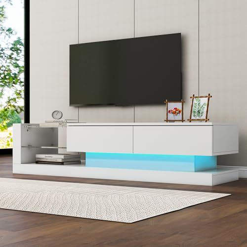 Merax Fernsehschrank TV Lowboard TV Schrank Fernsehtisch Fernsehschrank140cm 60 Zoll TV Holz mit LED TV Kommode Wohnzimmer Fernsehrega TV Tisch tv Schrank Weiss tv Board Weiss