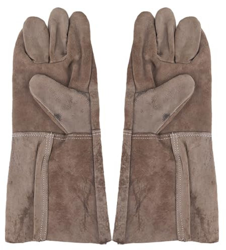 Fellflying Gants Résistants À La Chaleur, Gants De Soudeur en Cuir pour Cheminée Électrique, Gants De Soudeur De Forge en Cuir Imperméables pour Soudage, Découpe, Jardinage, 34cm