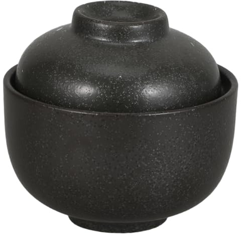 Amosfun Ciotola in Ceramica Coperchio Stile Giapponese per Cucina | Nero, Design Semplice Classico, per Vapore, Servizio Dessert e Uso in Ambiente Domestico